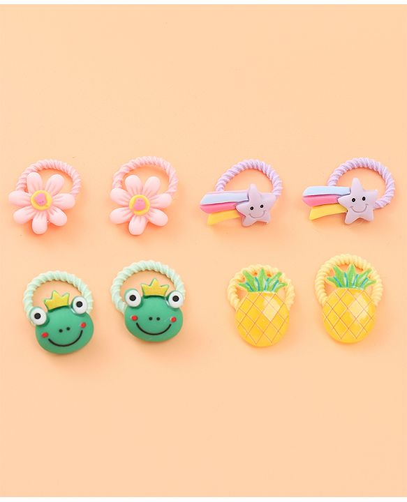 Babyhug Rubber Bands Sets  with Floral Applique Free Size - Multicolor