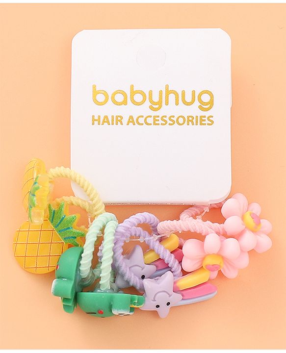 Babyhug Rubber Bands Sets  with Floral Applique Free Size - Multicolor
