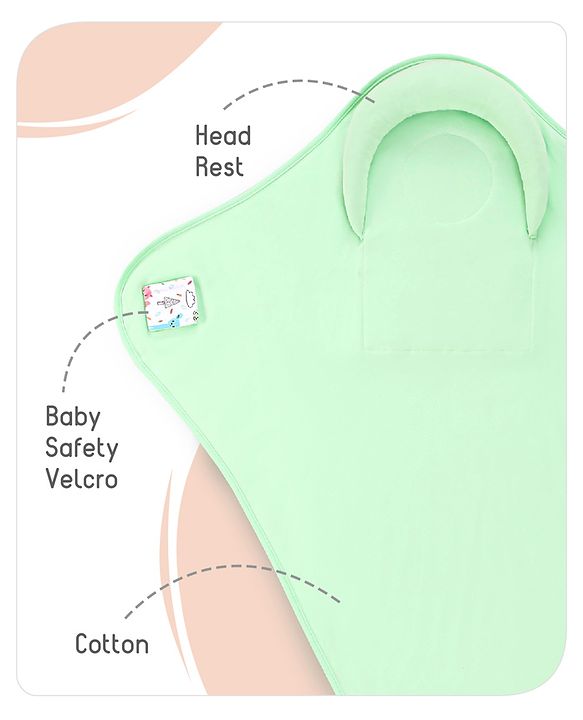 Babyhug Premium Cotton Snug Pod Baby Wrap Animal Print- White & Green