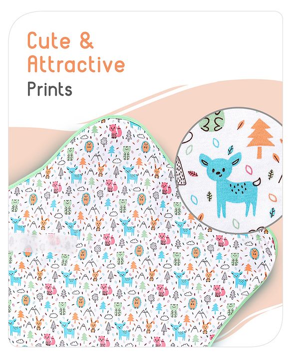 Babyhug Premium Cotton Snug Pod Baby Wrap Animal Print- White & Green