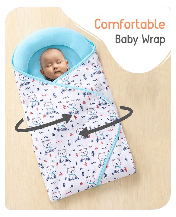 Babyhug Premium Cotton Snug Pod Baby Wrap Animal Print- White & Green