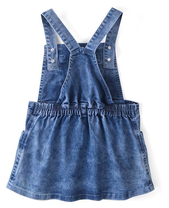 Babyhug Cotton Knit Half Sleeves T-Shirt &  Denim Frock Rainbow Tie & Die - Blue