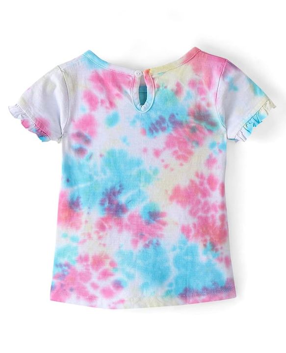Babyhug Cotton Knit Half Sleeves T-Shirt &  Denim Frock Rainbow Tie & Die - Blue