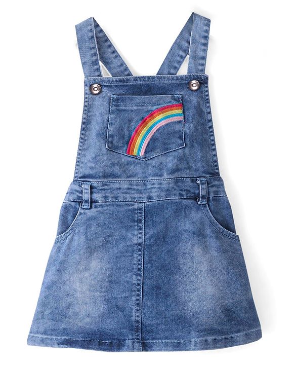 Babyhug Cotton Knit Half Sleeves T-Shirt &  Denim Frock Rainbow Tie & Die - Blue