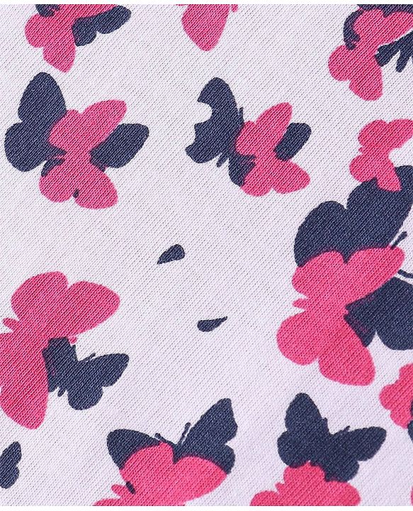Babyhug Cotton Knit Frill Sleeves T-Shirt &  Denim Frock  Butterfly Print - Blue & Pink