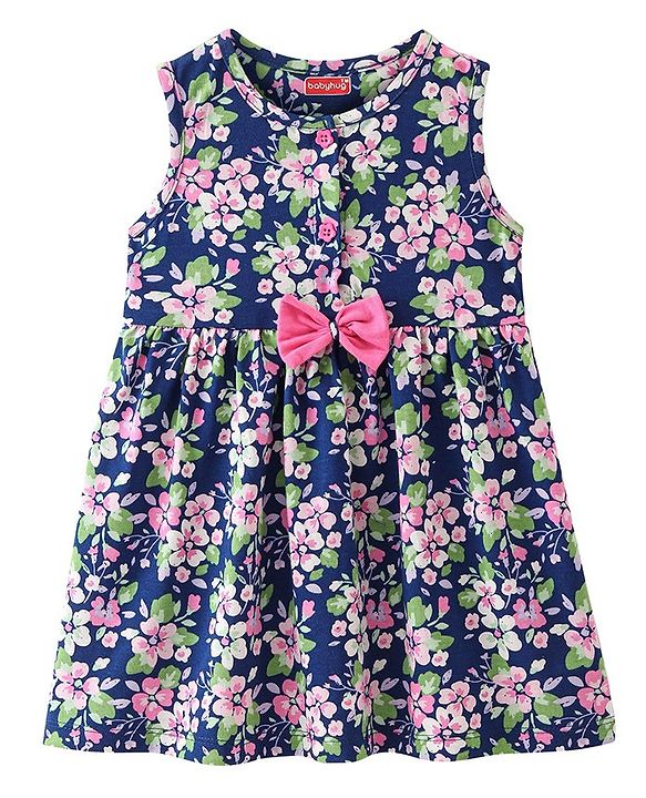 Babyhug Cotton Jersey Knit Sleeveless Frock Floral Print - Blue