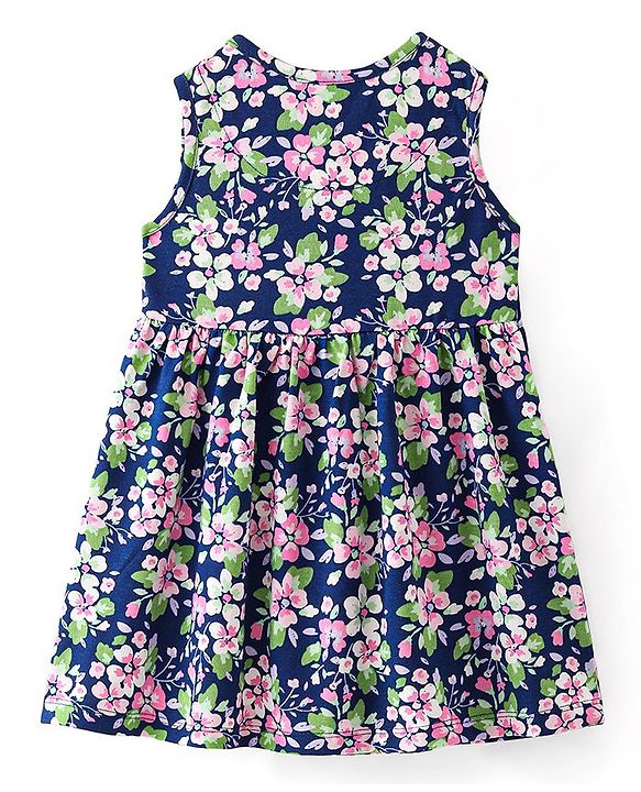 Babyhug Cotton Jersey Knit Sleeveless Frock Floral Print - Blue