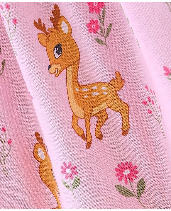 Babyhug Cotton Jersey Knit Sleeveless Frock Deer Print - Pink