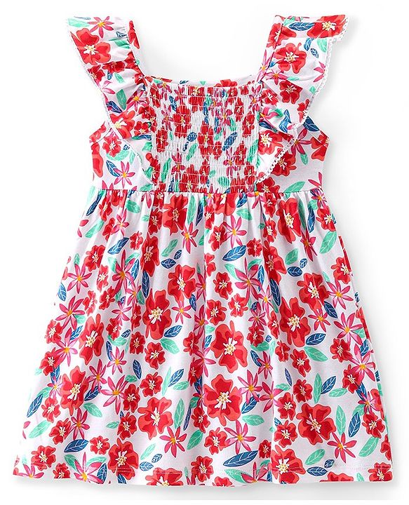 Babyhug Cotton Jersey Knit Sleeveless Frock Floral Print - White