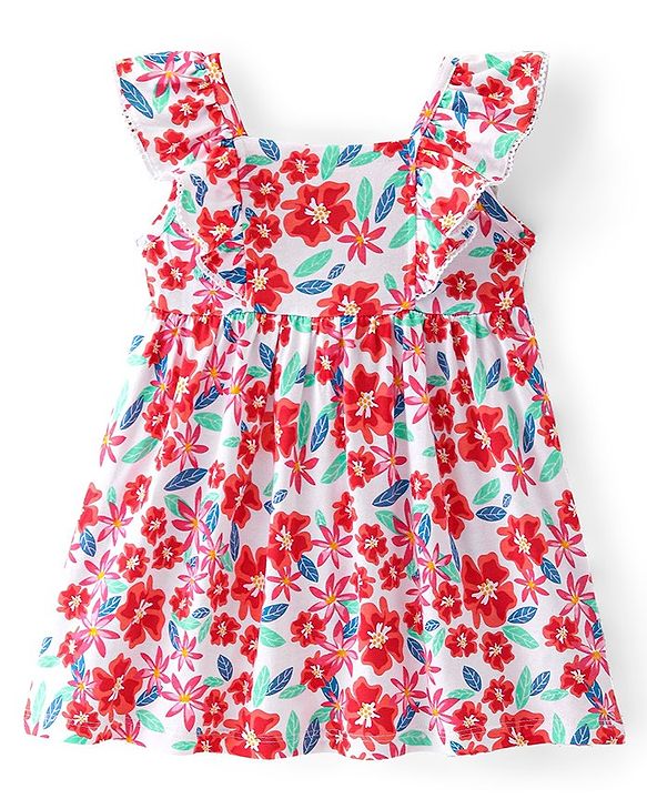 Babyhug Cotton Jersey Knit Sleeveless Frock Floral Print - White