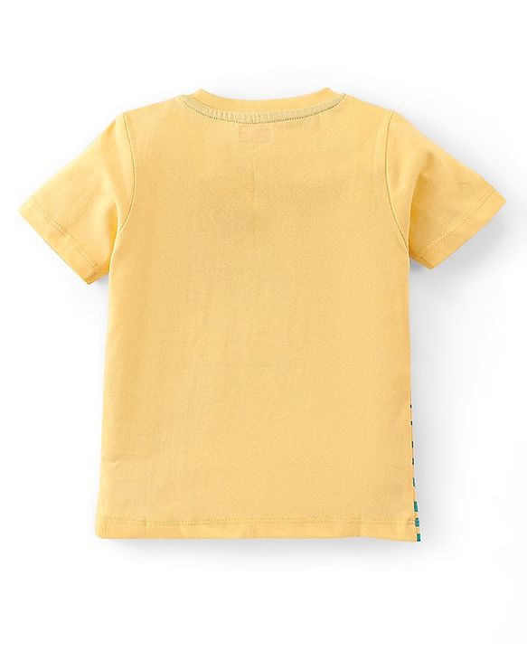 Babyhug Cotton Knit  Half Sleeves T-Shirt  with Turtle Graphics - Yellow