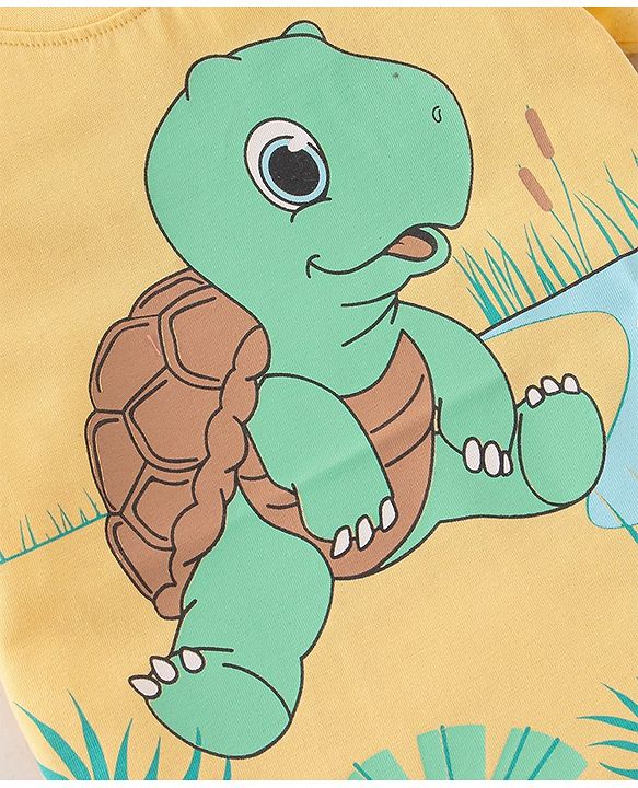 Babyhug Cotton Knit  Half Sleeves T-Shirt  with Turtle Graphics - Yellow