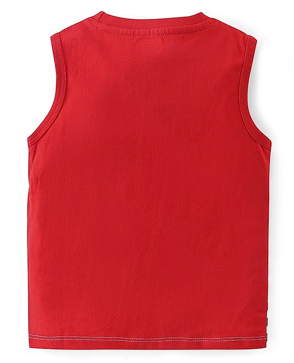 Babyhug 100% Cotton Knit Sleeveless Stripe T-Shirt with Graphics - Red