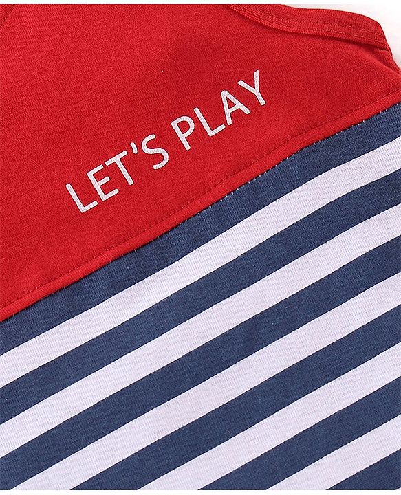 Babyhug 100% Cotton Knit Sleeveless Stripe T-Shirt with Graphics - Red
