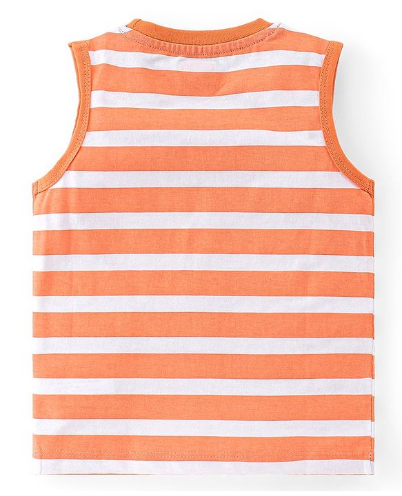 Babyhug 100% Cotton Knit Sleeveless T-Shirt Stripes & Bear Graphics Pack Of 3 - Multicolor