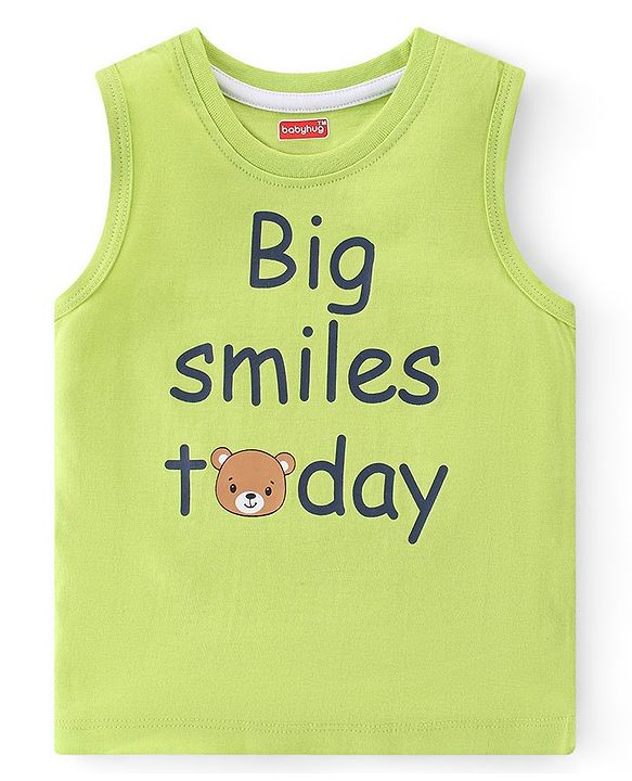 Babyhug 100% Cotton Knit Sleeveless T-Shirt Stripes & Bear Graphics Pack Of 3 - Multicolor