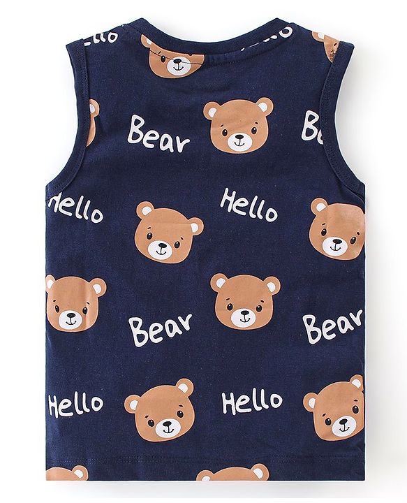 Babyhug 100% Cotton Knit Sleeveless T-Shirt Stripes & Bear Graphics Pack Of 3 - Multicolor