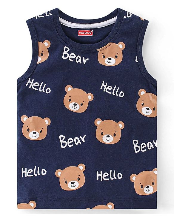 Babyhug 100% Cotton Knit Sleeveless T-Shirt Stripes & Bear Graphics Pack Of 3 - Multicolor