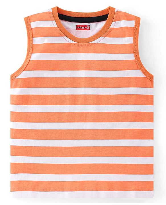 Babyhug 100% Cotton Knit Sleeveless T-Shirt Stripes & Bear Graphics Pack Of 3 - Multicolor