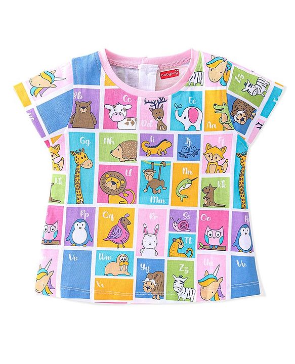 Babyhug Cotton Knit Half Sleeves T-Shirt Animal Print-Multicolour