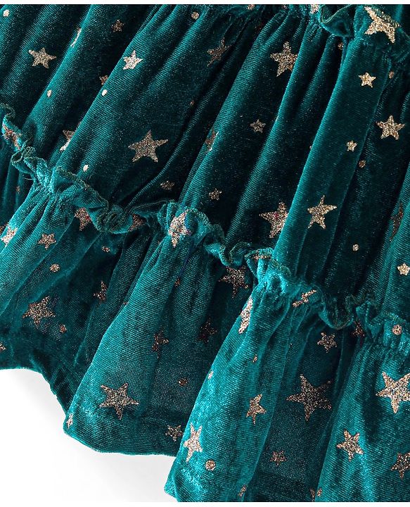 Babyhug Velour Knit Full Sleeves Frock Star Print - Green