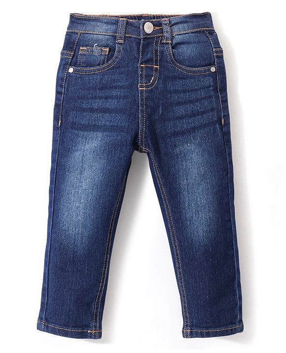 Babyhug Denim  Full Length with Stretch  Washed Jeans - Dark Blue