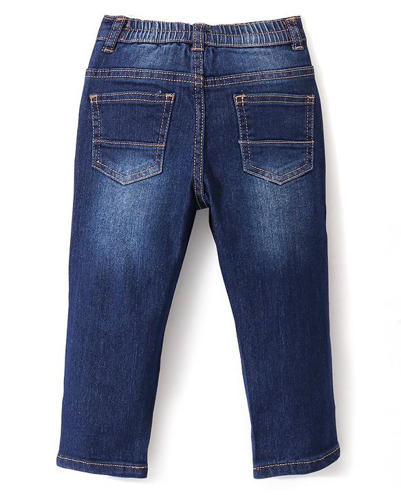 Babyhug Denim  Full Length with Stretch  Washed Jeans - Dark Blue