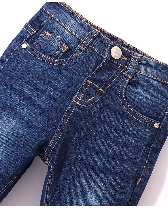 Babyhug Denim  Full Length with Stretch  Washed Jeans - Dark Blue
