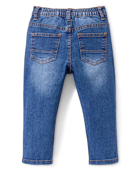 Babyhug Denim  Full Length with Stretch  Washed Jeans  - Medium Blue