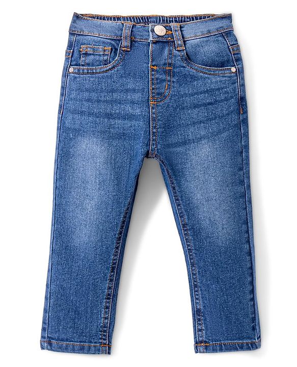 Babyhug Denim  Full Length with Stretch  Washed Jeans  - Medium Blue