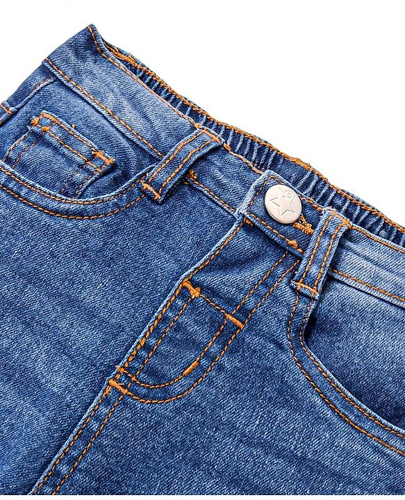 Babyhug Denim  Full Length with Stretch  Washed Jeans  - Medium Blue
