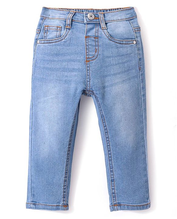 Babyhug Denim  Full Length with Stretch  Washed Jeans  - Medium Blue