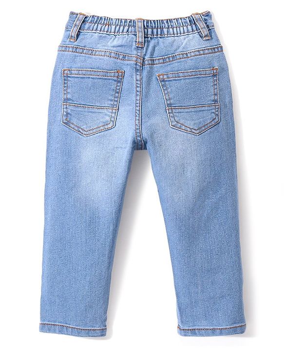 Babyhug Denim  Full Length with Stretch  Washed Jeans  - Medium Blue