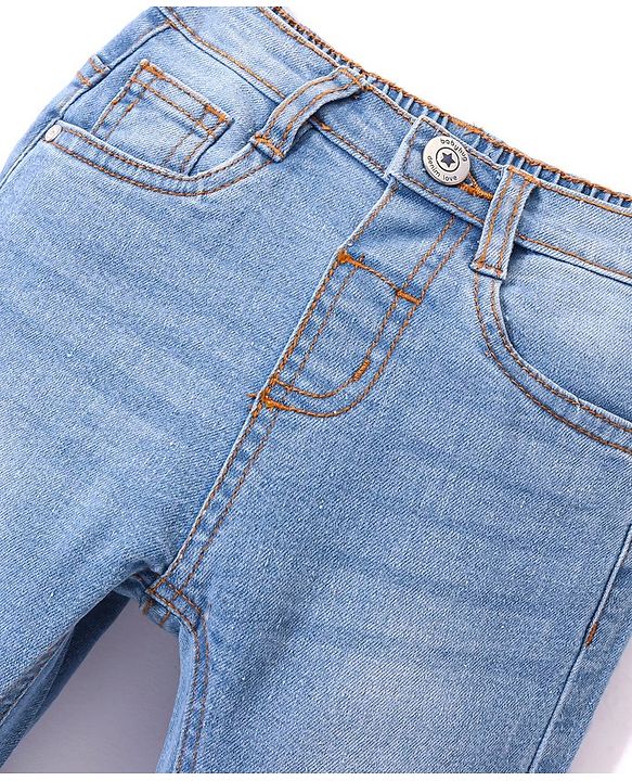 Babyhug Denim  Full Length with Stretch  Washed Jeans  - Medium Blue