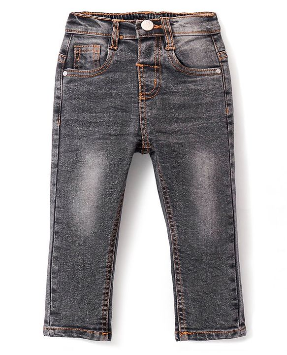 Babyhug Denim  Full Length with Stretch  Washed Jeans - Charcoal