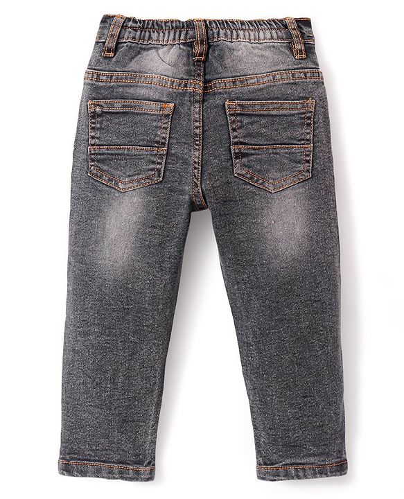 Babyhug Denim  Full Length with Stretch  Washed Jeans - Charcoal