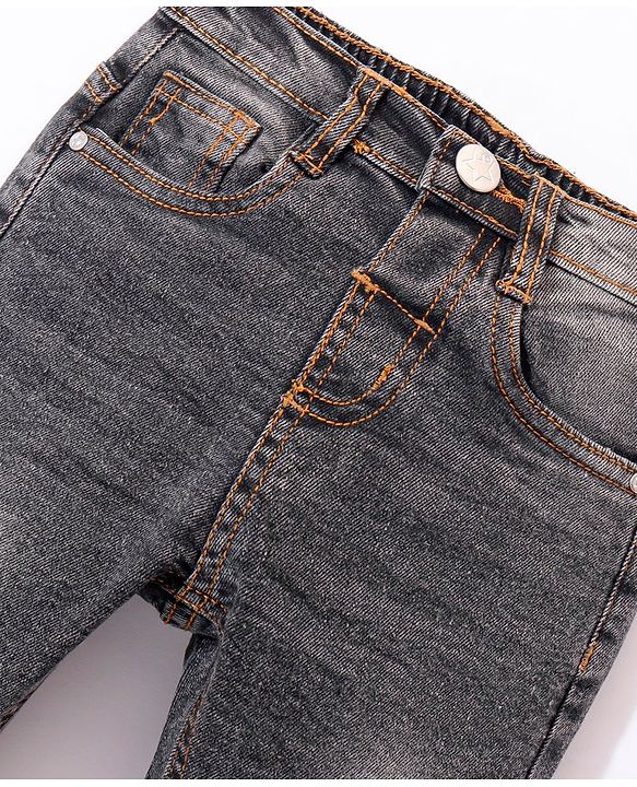 Babyhug Denim  Full Length with Stretch  Washed Jeans - Charcoal