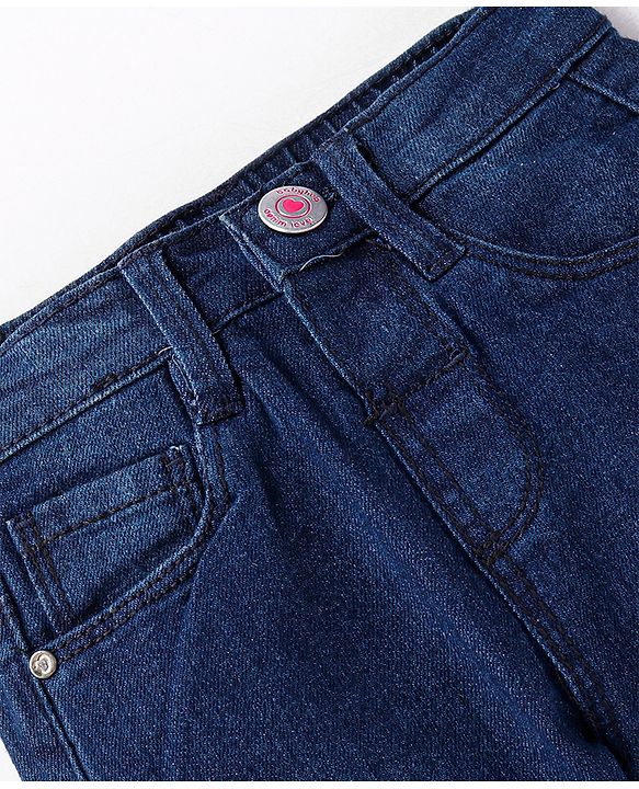 Babyhug Full Length Solid Color Denim Jeans With Stretch - Dark Blue