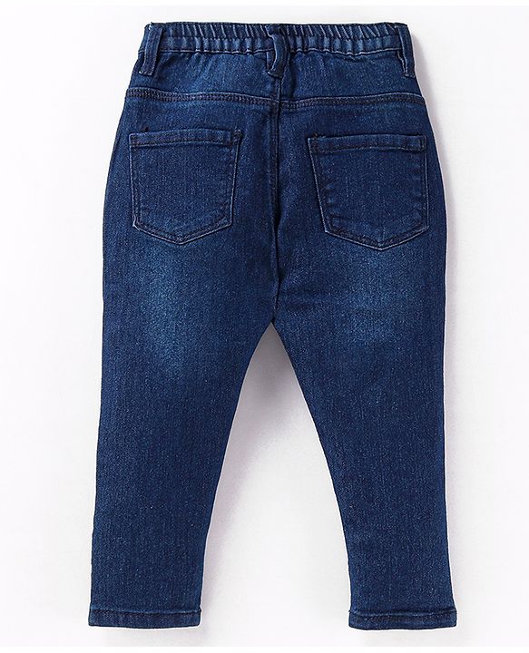 Babyhug Full Length Solid Color Denim Jeans With Stretch - Dark Blue