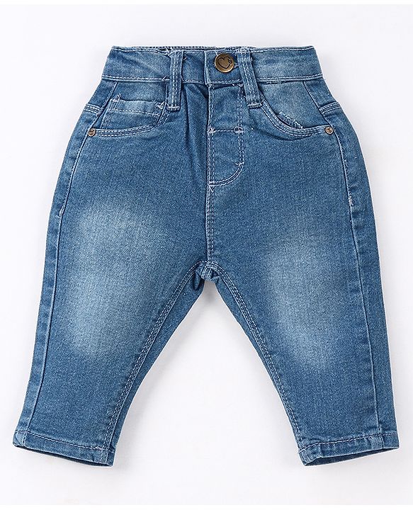 Babyhug Full Length Solid Color Denim Jeans With Stretch - Dark Blue