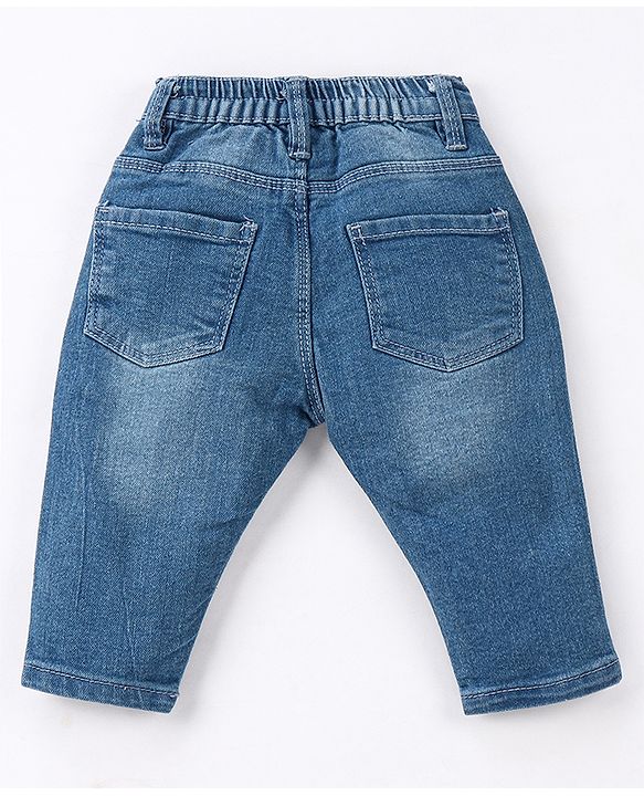 Babyhug Full Length Solid Color Denim Jeans With Stretch - Dark Blue