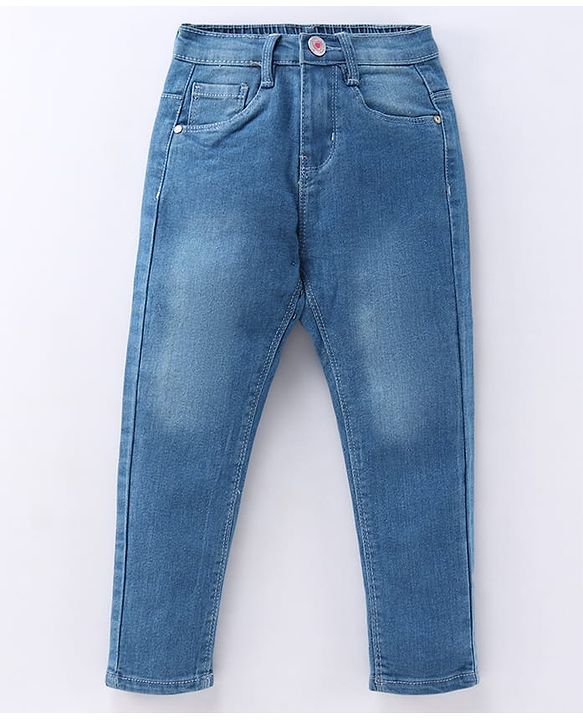 Babyhug Full Length Solid Color Denim Jeans With Stretch - Dark Blue
