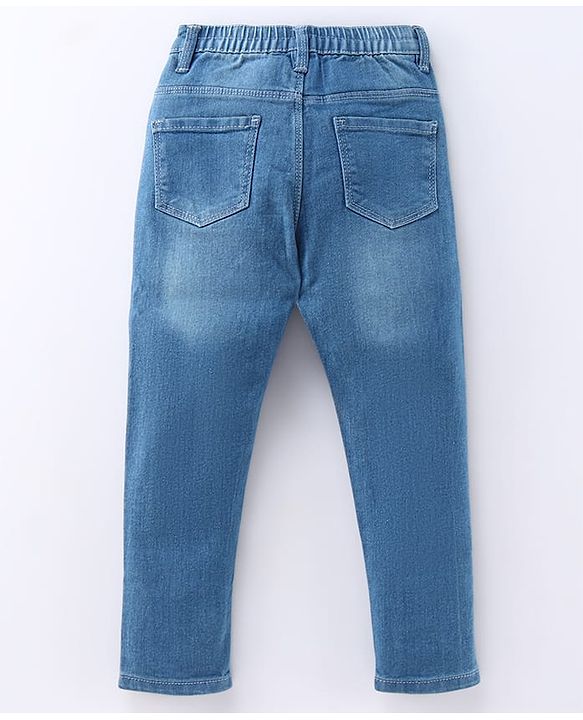 Babyhug Full Length Solid Color Denim Jeans With Stretch - Dark Blue