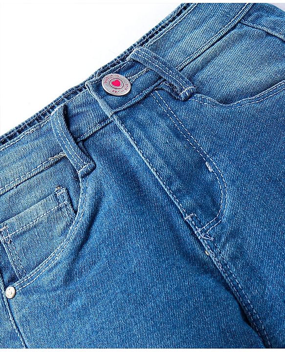 Babyhug Full Length Solid Color Denim Jeans With Stretch - Dark Blue
