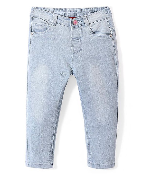 Babyhug Full Length Solid Color Denim Jeans With Stretch - Dark Blue