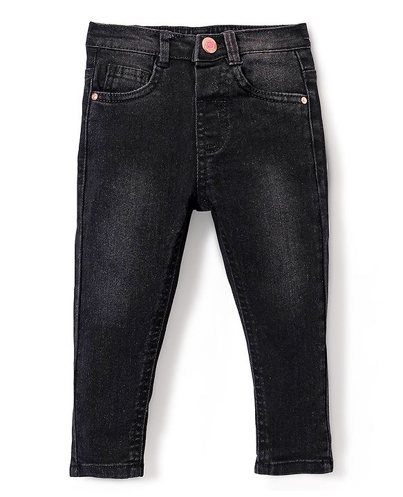 Babyhug Full Length Solid Color Denim Jeans With Stretch - Dark Blue