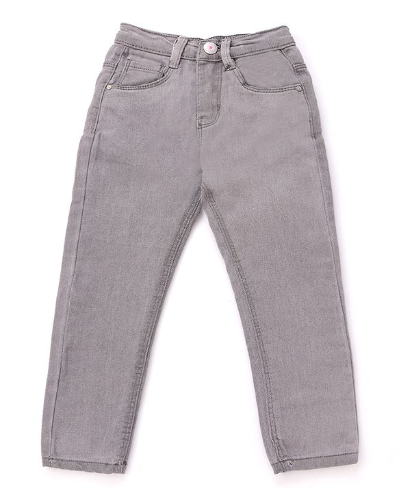 Babyhug Full Length Solid Color Denim Jeans With Stretch - Dark Blue