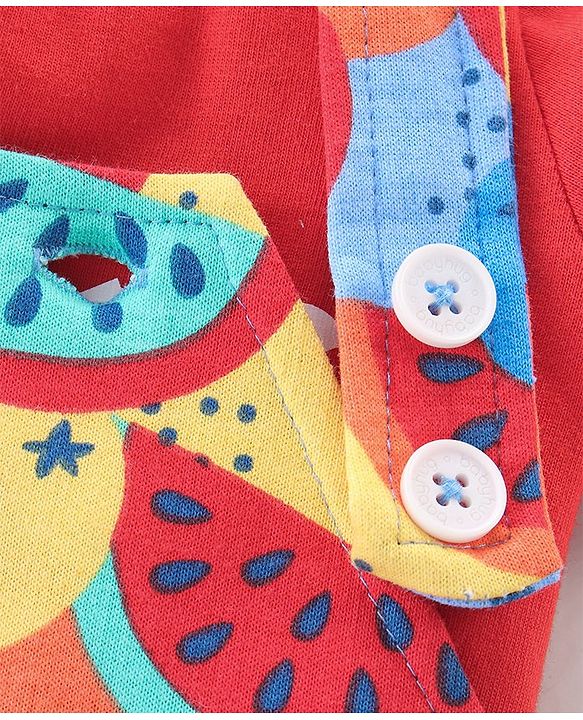 Babyhug Single Jersey Knit Dungarees & Half Sleeves T-Shirt with Watermelon Print - Multicolour