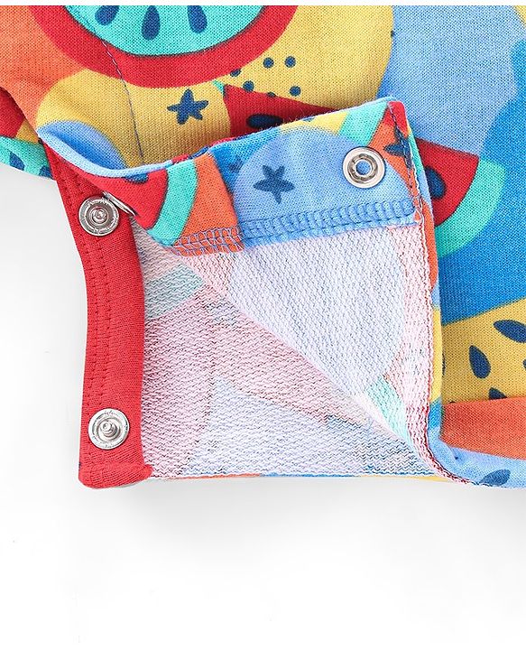 Babyhug Single Jersey Knit Dungarees & Half Sleeves T-Shirt with Watermelon Print - Multicolour
