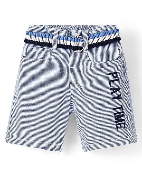 Babyhug 100% Cotton Above Knee Length Striped Bermuda - Blue